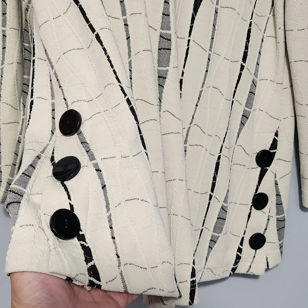 ALI MILES Tunic Womens Medium Ivory Black Jacquard Quiet Luxury Abstract Artsy - Picture 6 of 12